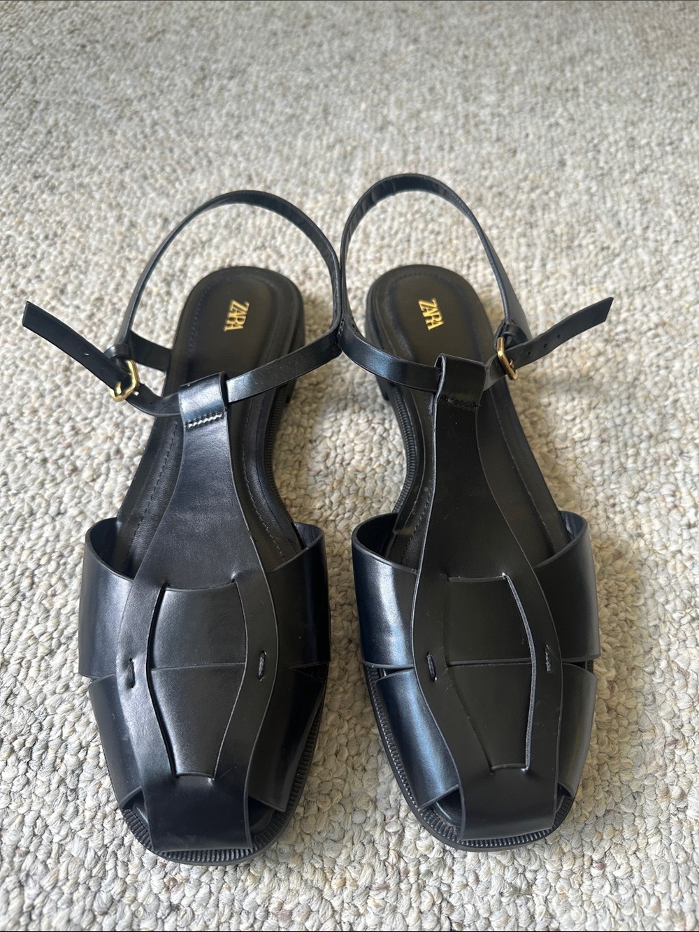 Zara Black Leather Cutout Slingback Sandals